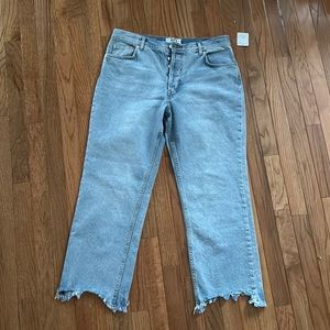 NWT Free People Maggie Mid Rise We the Free crop shark bite hem jeans button fly